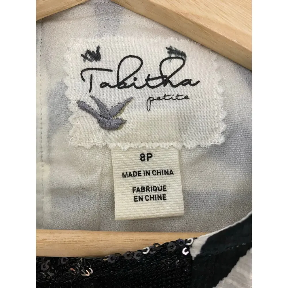 Tabitha Women's Petite 8P Cream Black Sequin Sleeveless Sheath Dress * - Picture 7 of 9